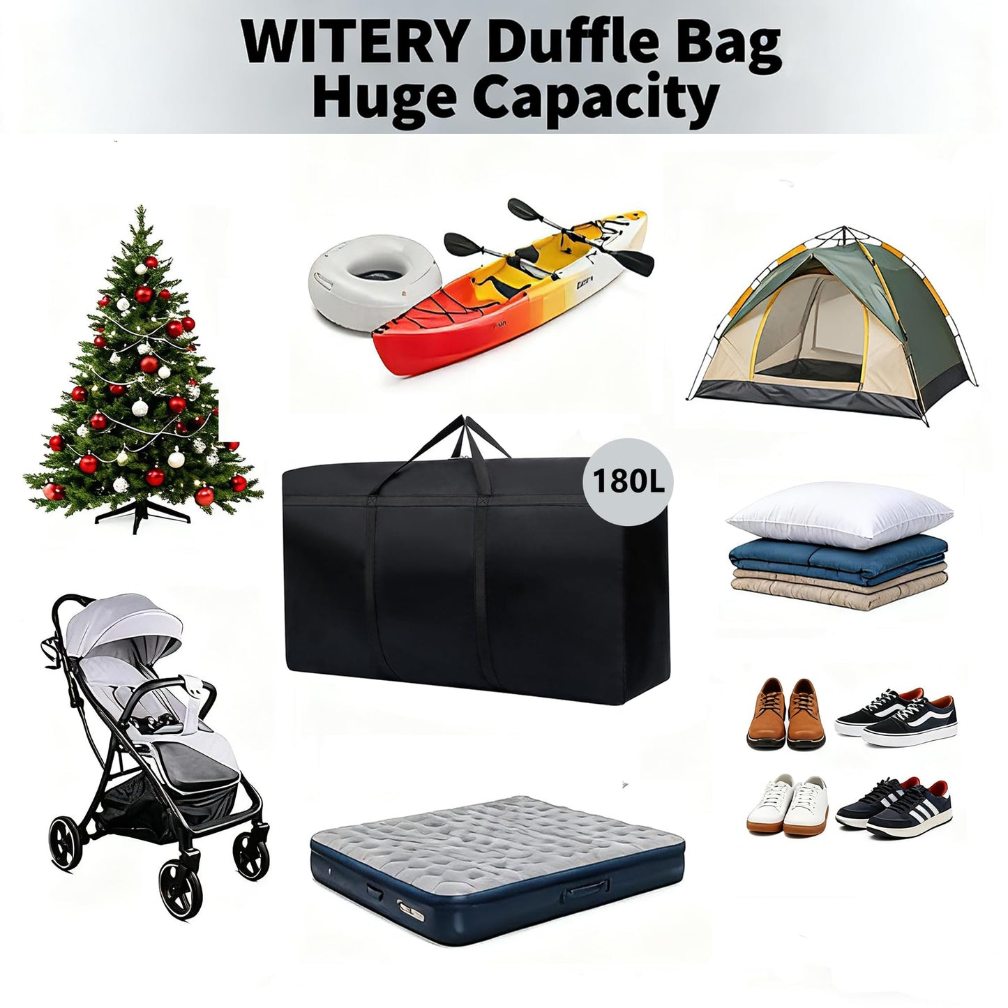 WITERY 2 Pack 180L/47.5 Gallons Extra Large Storage Bags Jumbo Duffle Bag for Travel Moving Totes Boxes Heavy Duty Stronger Handles Zippers Reusable Storage Totes for Bassinet Clothes Blankets