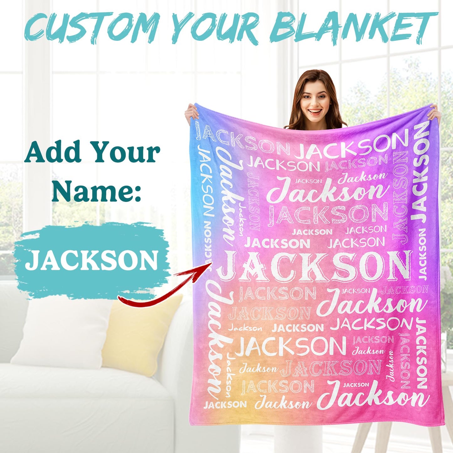 Custom Name Blanket, Personalized Throw Blanket with Names for Teen Girls Boys Kids, Customized Name Throw Blanket Customizable Gift for Kids Baby Adult Women Men Christmas Birthday - Printed in USA