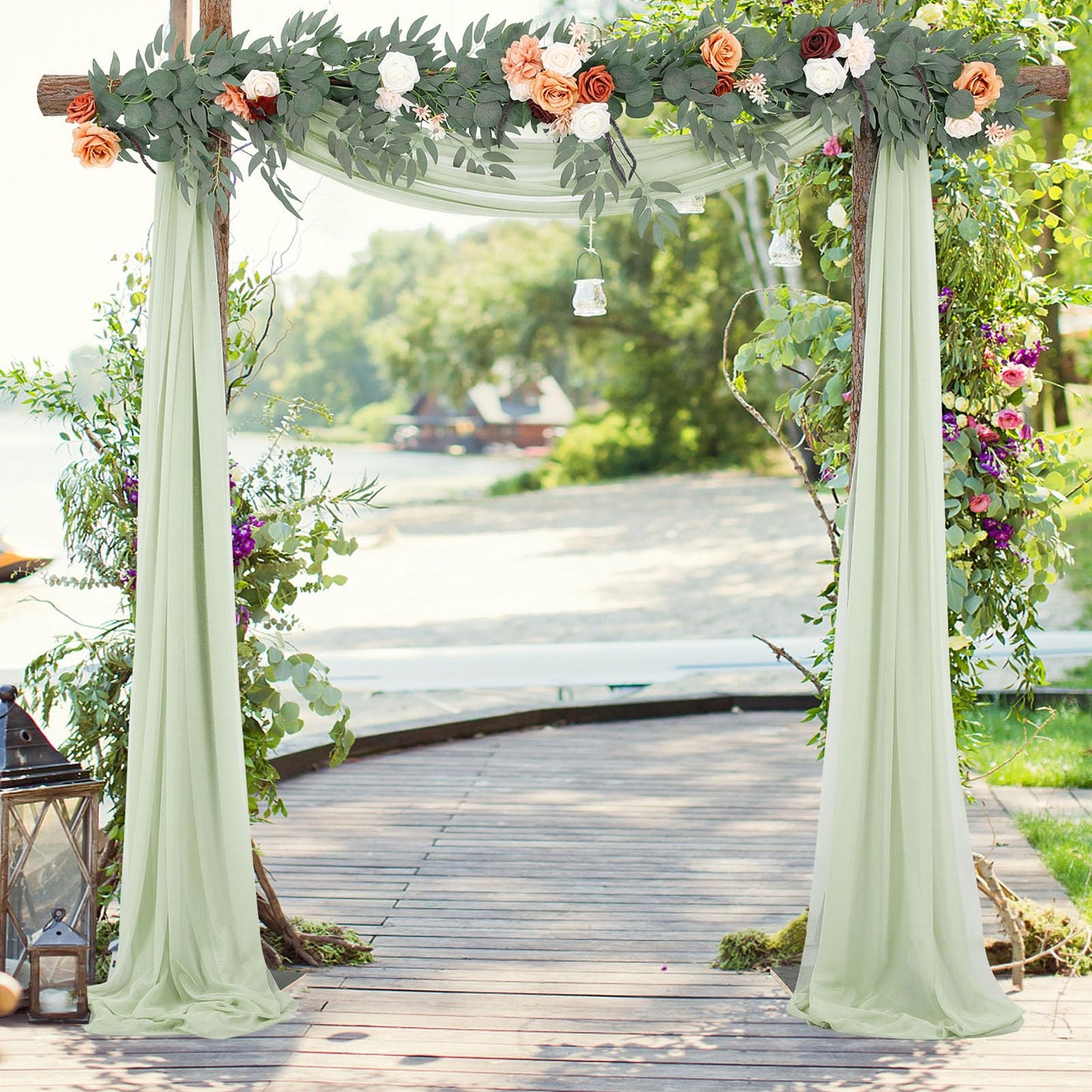 BOYOUTH Dark Green Voile Swag Scarf Valances Curtains,Long Sheer Chiffon Fabric Backdrop Curtains Scarves for Wedding Arch Draping,Party Outdoor Decor,30 by 394 Inches,1 Panel