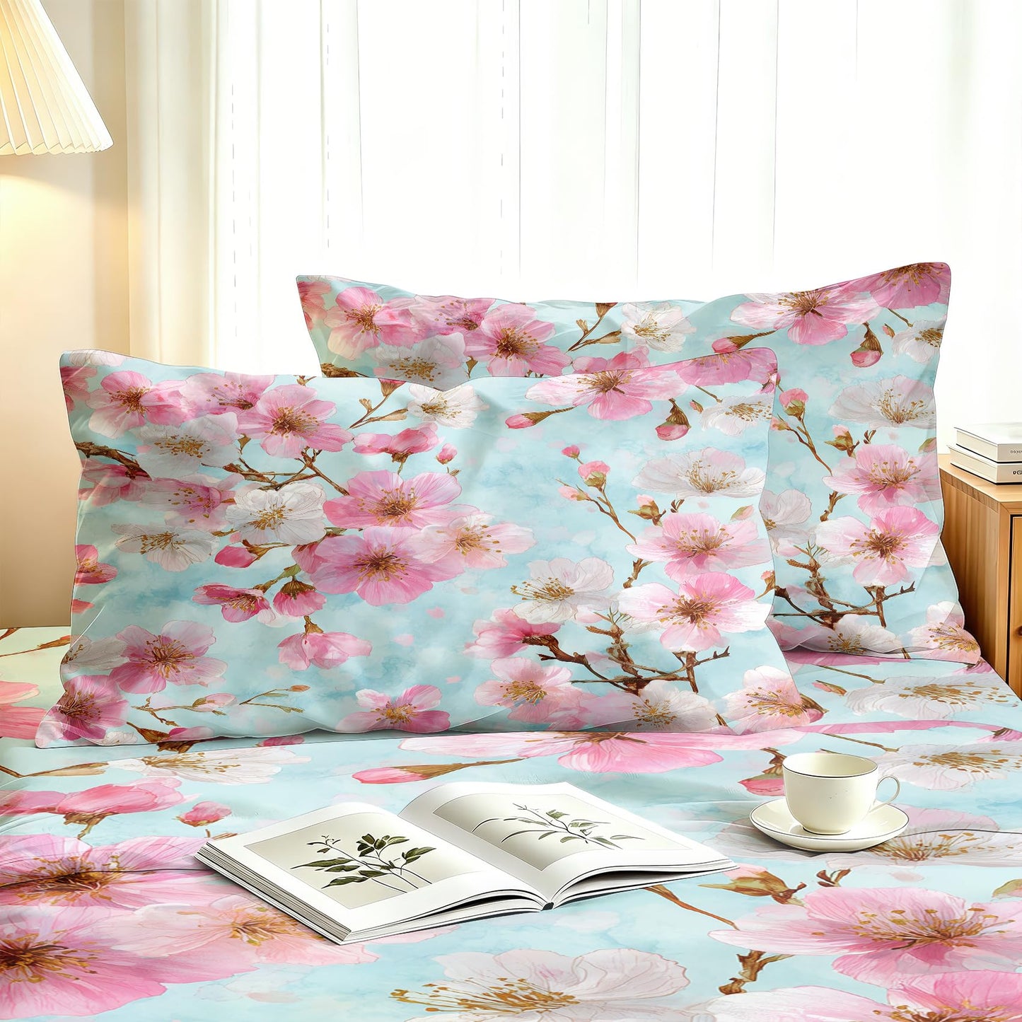 Cherry Blossom Full Bedding Set Spring Floral Sheet Sets