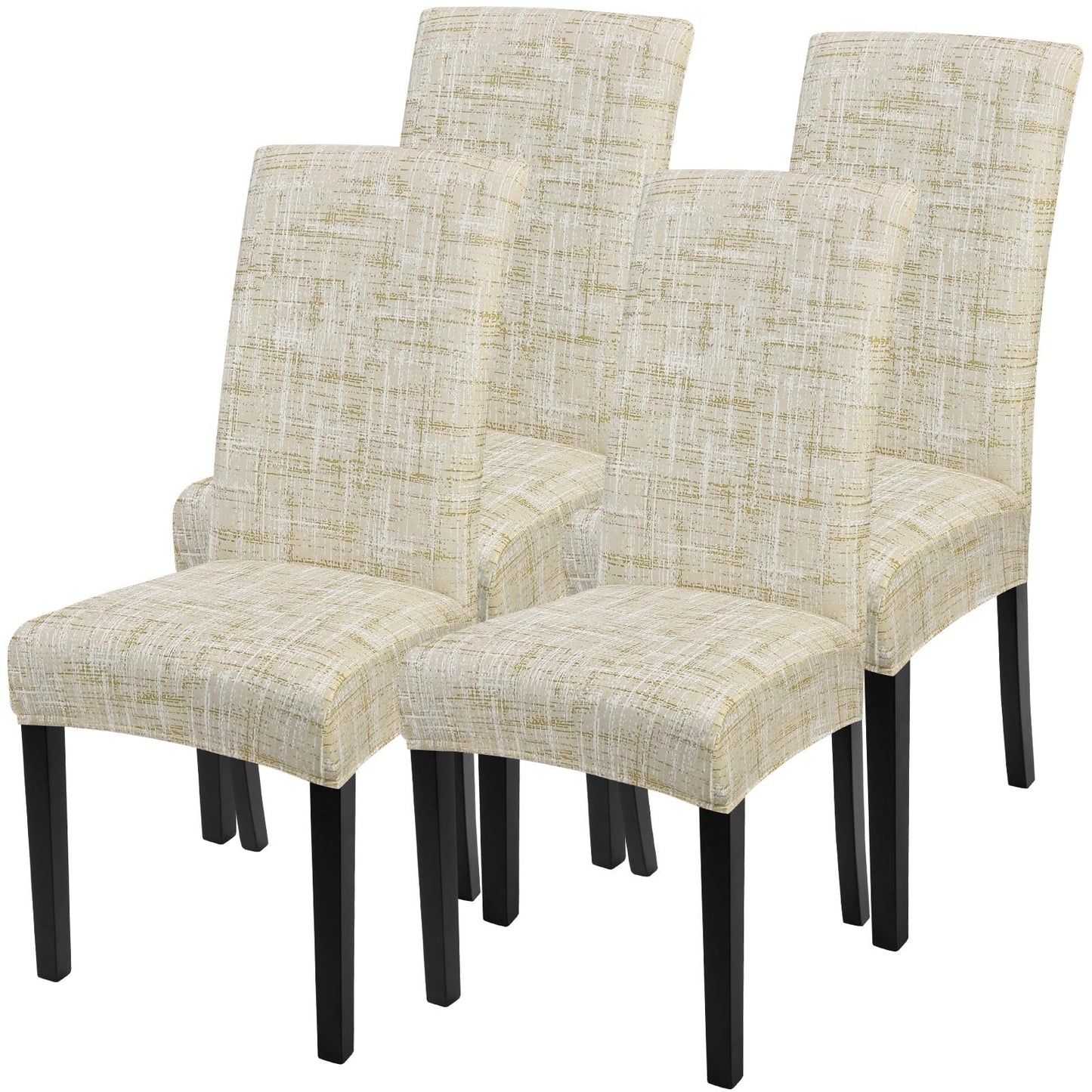 SearchI Dining Room Chair Covers Set of 4, Stretch Printed Parsons Chair Slipcovers Removable Washable Kitchen Chair Protector Cover for Dining Room, Hotel, Ceremony (Flaxen Print)