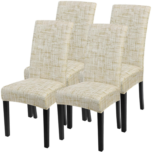 SearchI Dining Room Chair Covers Set of 4, Stretch Printed Parsons Chair Slipcovers Removable Washable Kitchen Chair Protector Cover for Dining Room, Hotel, Ceremony (Flaxen Print)