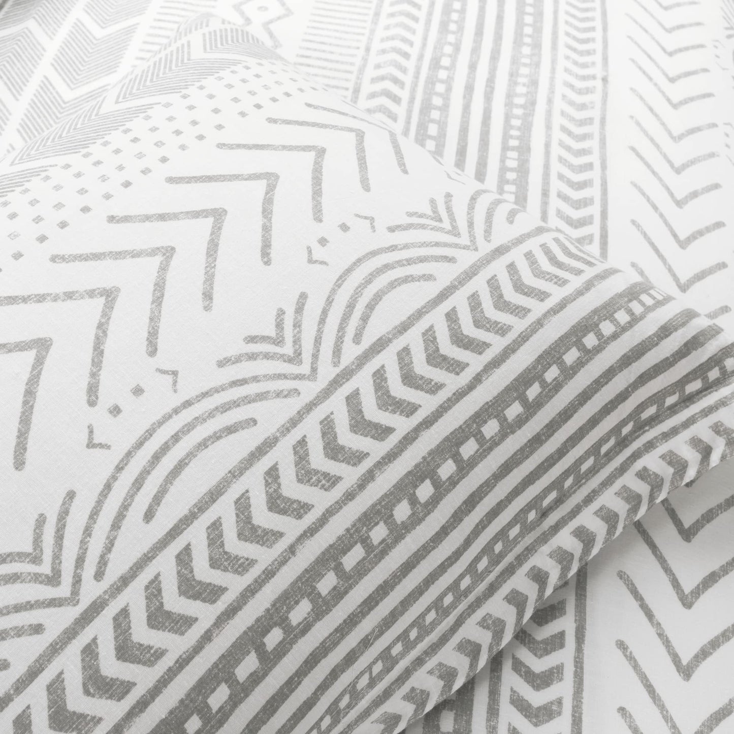 Lush Decor Hygge Geo Reversible 3 Piece Cotton Duvet Set, Full/Queen, Gray & White