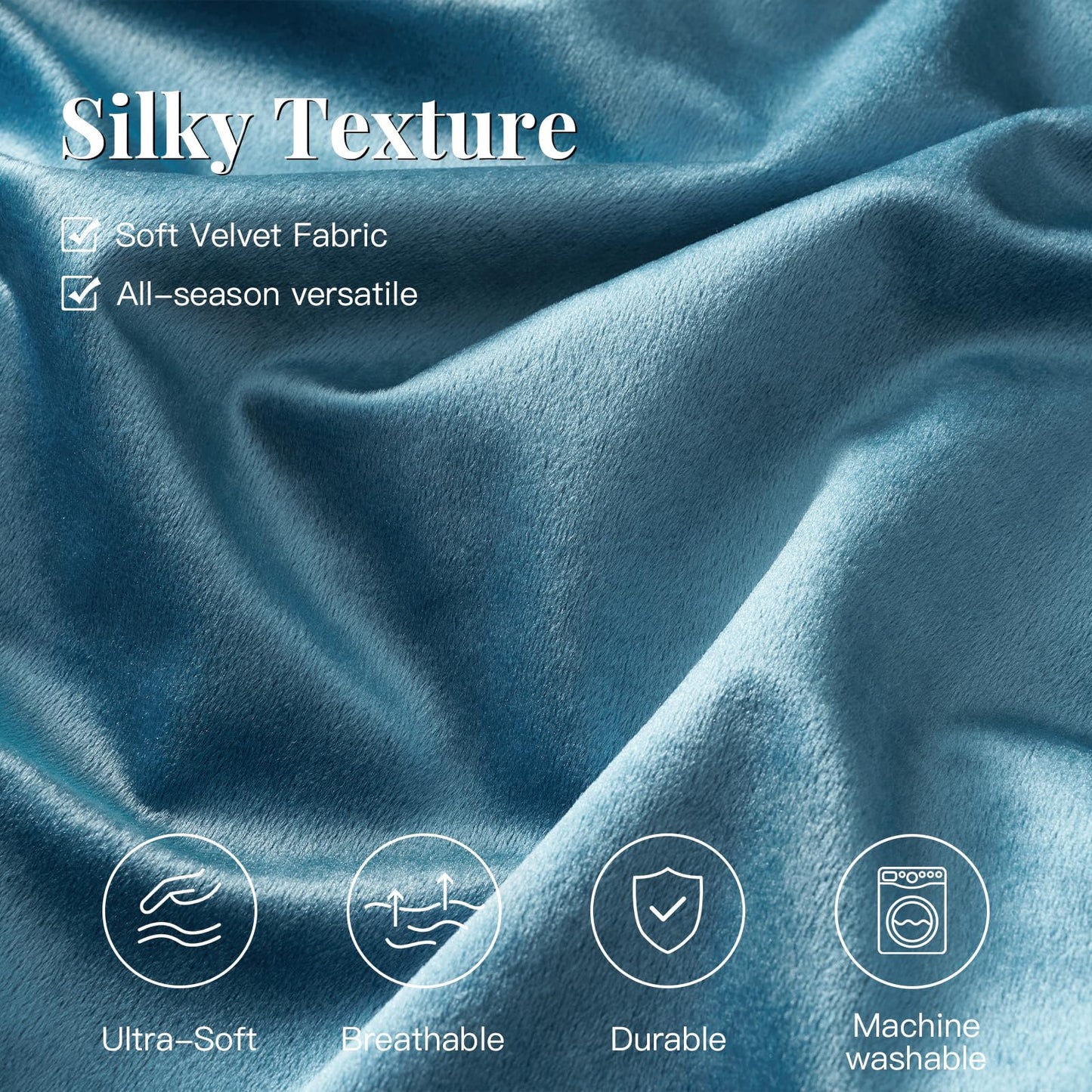 Blue Velvet Bedding Comforter Sets: Queen Size 3 Piece Luxury Ultra Soft Bed Set Suitable for All Seasons - Grayish Blue Cozy Striped Modern Rustic Lightweight Men Women Bedroom Comforter with 2 Shams