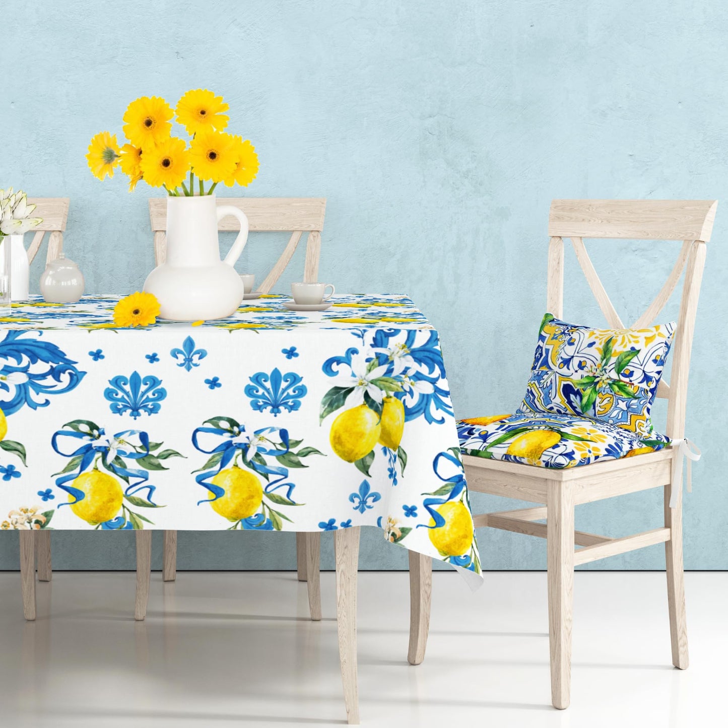 CC HOME 1Pc Blue and White Porcelain Lemon Party Plastic Tablecloth 54 x 87 Inch Long Table Cover, Chinese Style Classical Party Tablecover for Summer Baby Shower Birthday Dinner Picnic Kitchen Event