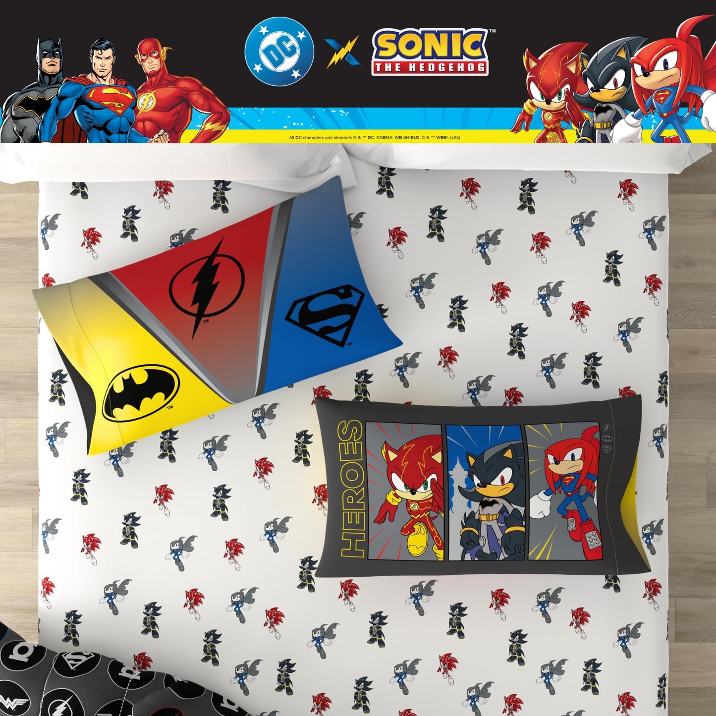 DC x Sonic The Hedgehog Kids Bedding Set, Twin Size, 4-Piece Super Soft Cozy Reversible Comforter & Sheet Set (Officially Licensed Product) by Franco