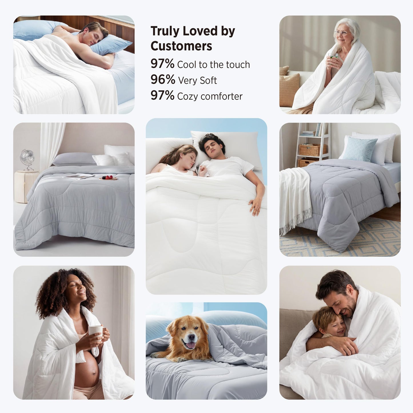 Bedsure Cooling Comforter King Size - Cooling Blankets for Hot Sleepers, Lightweight Comforter for Summer with Dual-Sided Cool Tech, Soft Breathable Cold Blanket for Sleeping, White, 102x90 Inches