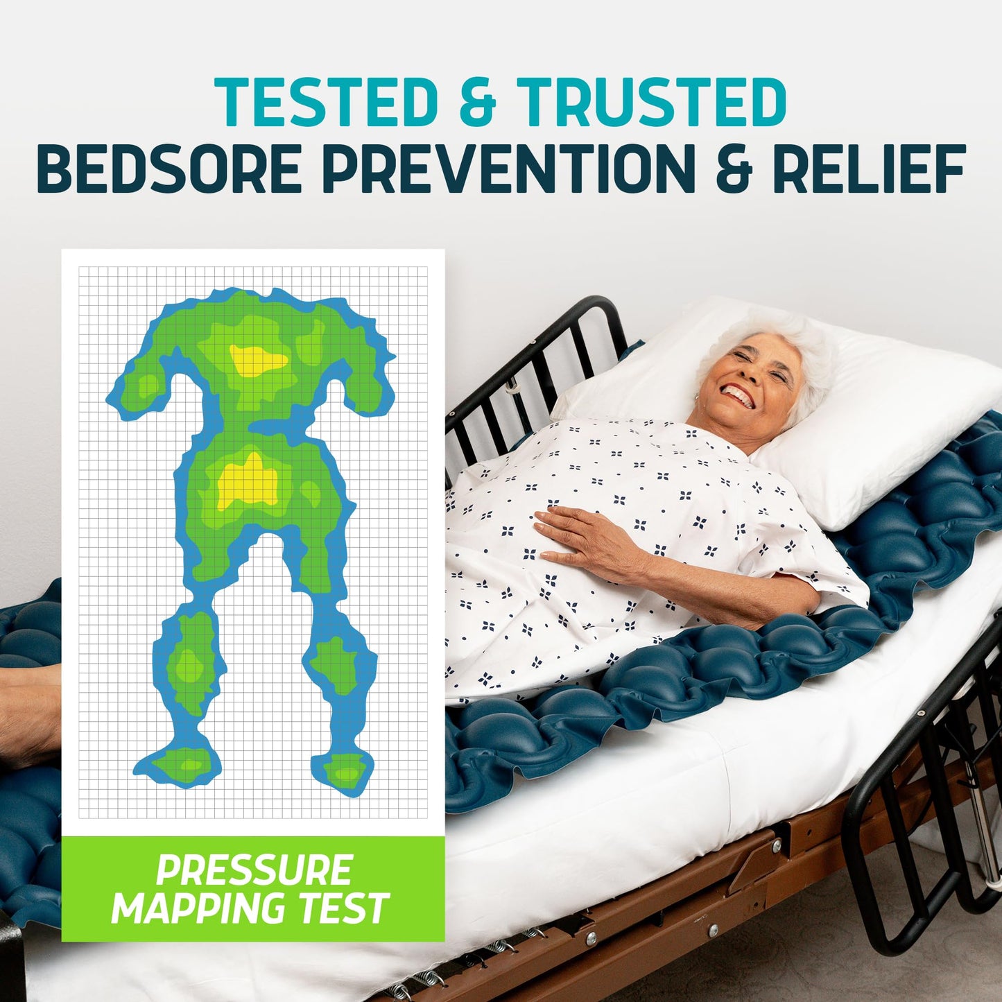 Lunderg Alternating Air Pressure Mattress Pad with Static Mode - Comfortable Bed Sore Prevention - Includes Waterproof Mattress Topper for Hospital Bed or Home & Quiet Pump - Doctors Recommended