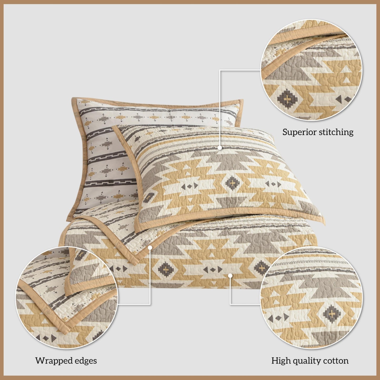 Paseo Road Desert Sage King Quilt Set, 3 Piece Rustic Western Bedding Set with Pillow Sham, Lightweight Reversible Cotton Quilt with Southwestern Aztec Pattern, Soft Breathable Cozy Boho Bedding