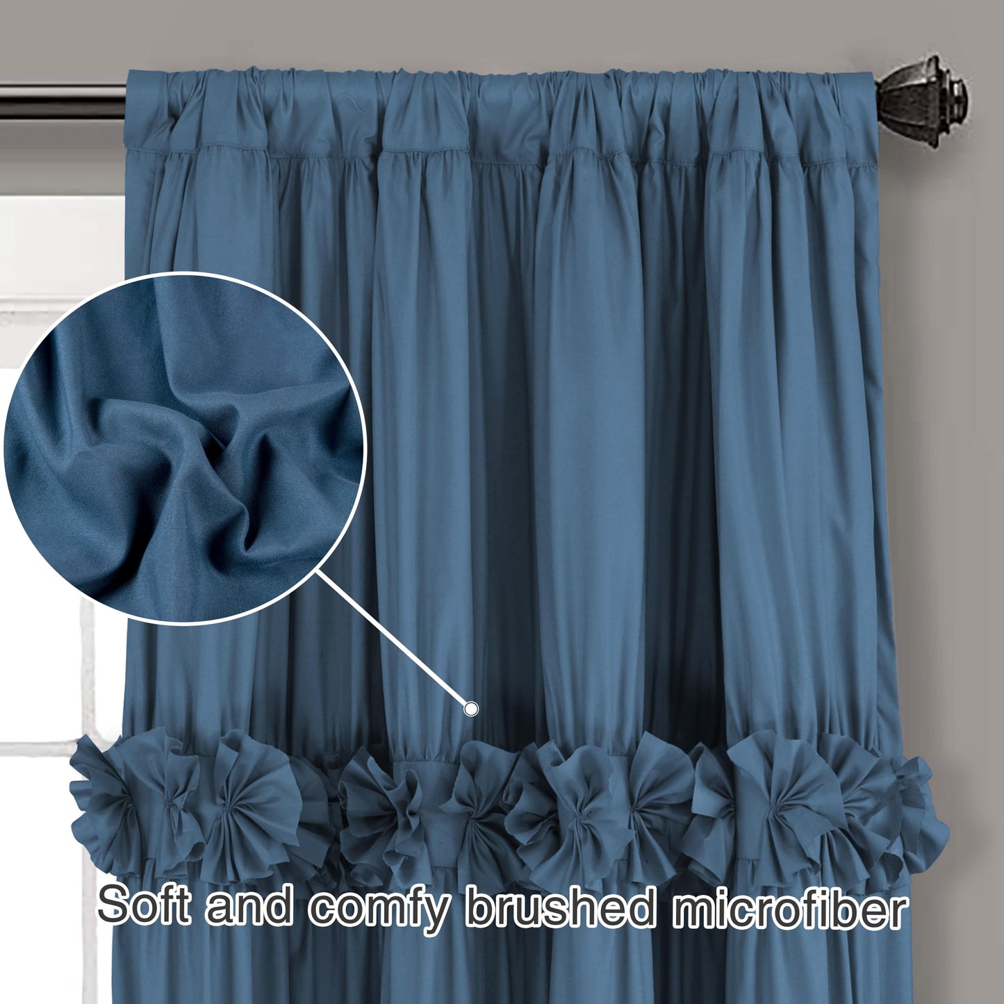 Homechoice Decor Thermal Insulated Blackout Window Curtains, 54" W x 84" L x 2 Panels, Boho Ruched Window Treatments with 3 Rows of Butterfly Flowers, Rustic Rod Pocket Drapes, Dusty Blue (LQ-30)