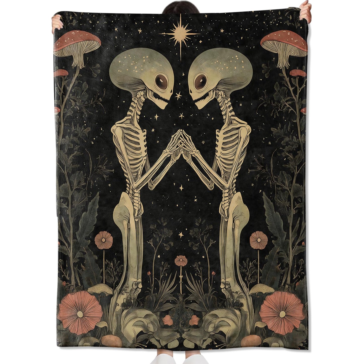amepay Alien Skeleton Blanket Gifts for Kids Adult Women Men,Mystical Starry Night Flannel Throw Blankets,Soft Comfy Lightweight for Modern Home Couch Bed Sofa Decor,Space Sci-Fi Lovers 60x50in