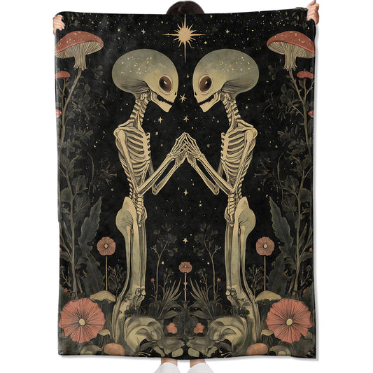 amepay Alien Skeleton Blanket Gifts for Kids Adult Women Men,Mystical Starry Night Flannel Throw Blankets,Soft Comfy Lightweight for Modern Home Couch Bed Sofa Decor,Space Sci-Fi Lovers 60x50in