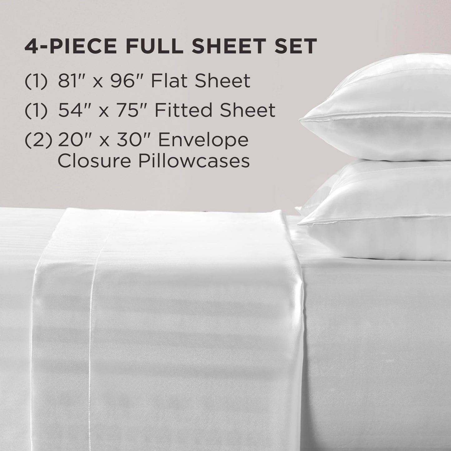 Juicy Couture Silky Satin Damask Sheet Set - Luxury White Bedding - Smooth Striped Sheets - Full Size