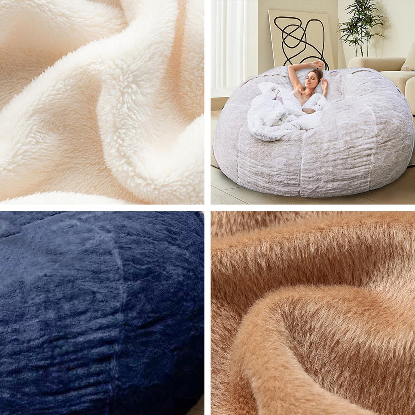 HDMLDP Bean Bag Chair for Adults Kids Without Filling Comfy Fluffy Giant Round Beanbag Lazy Sofa Cover for Reading Chair Floor Chair, 6FT, Grey