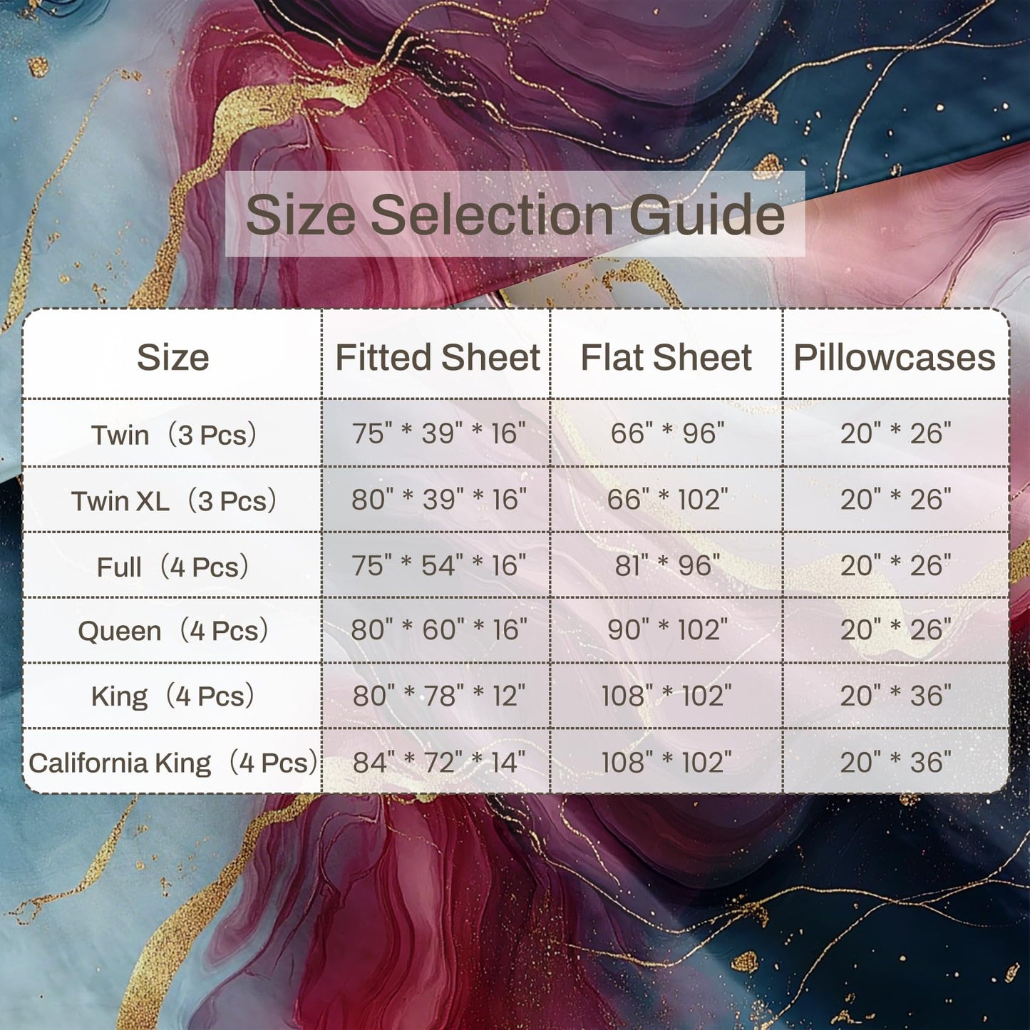 Marble Full Bedding Set Modern Abstract Sheet Sets, Purple Blue Gold
