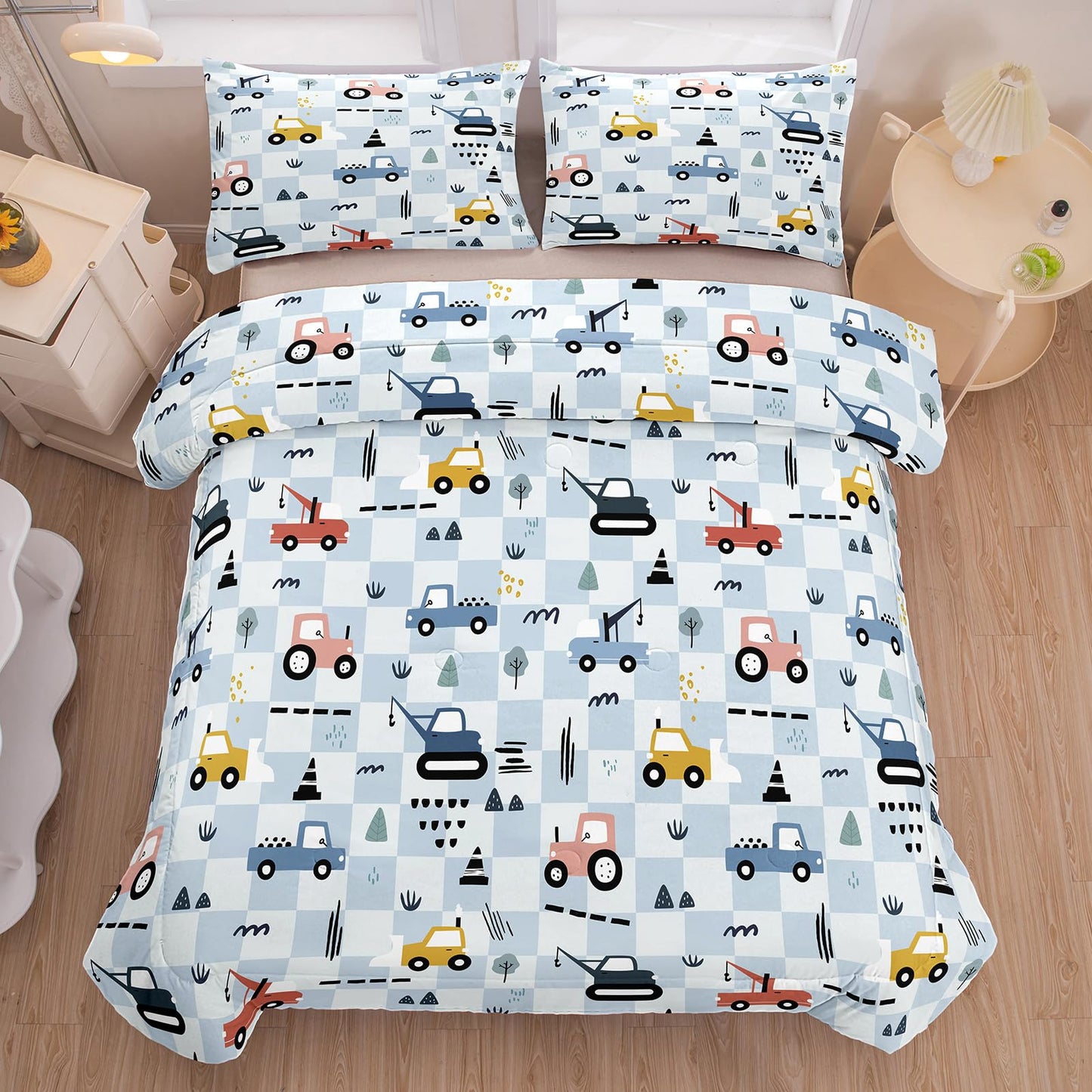 Peopleareok Excavator Comforter Set Twin (68x86 Inch), 2 Pieces Construction Machinery Truck Tractor Bedding Sets for Kids Boys, Super Soft Microfiber Comforter with 1 Pillowcase
