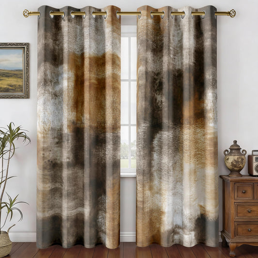 Asuexpect Abstract Curtains for Living Room 2 Panels Abstract Rust Curtain Room Darkening Grommet Window Drapes Modern Decorative Window Treatments for Bedroom, 52x84 Inches, Tan