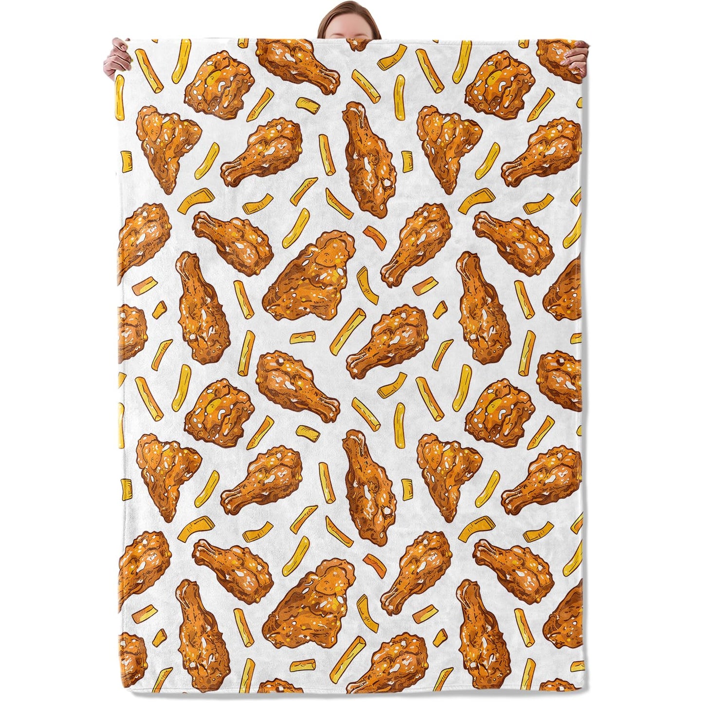 Mounidso Fried Chicken Blanket Gifts for Women Girls Kids, Soft Warm Lightweight Flannel Food Throw Blankets for Bedroom Living Room Home Sofa Decor 50" x 60", French Fries Throws