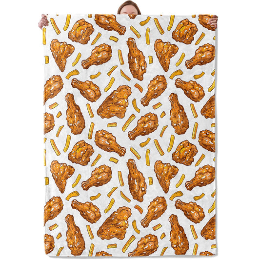 Mounidso Fried Chicken Blanket Gifts for Women Girls Kids, Soft Warm Lightweight Flannel Food Throw Blankets for Bedroom Living Room Home Sofa Decor 50" x 60", French Fries Throws