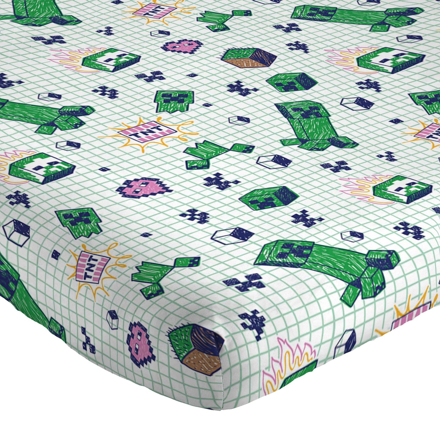 Jay Franco Kids Sheet Set with Fitted, Flat Sheets & Pillow Cover - Ultra-Soft Bedding with Pillowcase for Room Decor, Multi - Minecraft, 3 Piece Twin