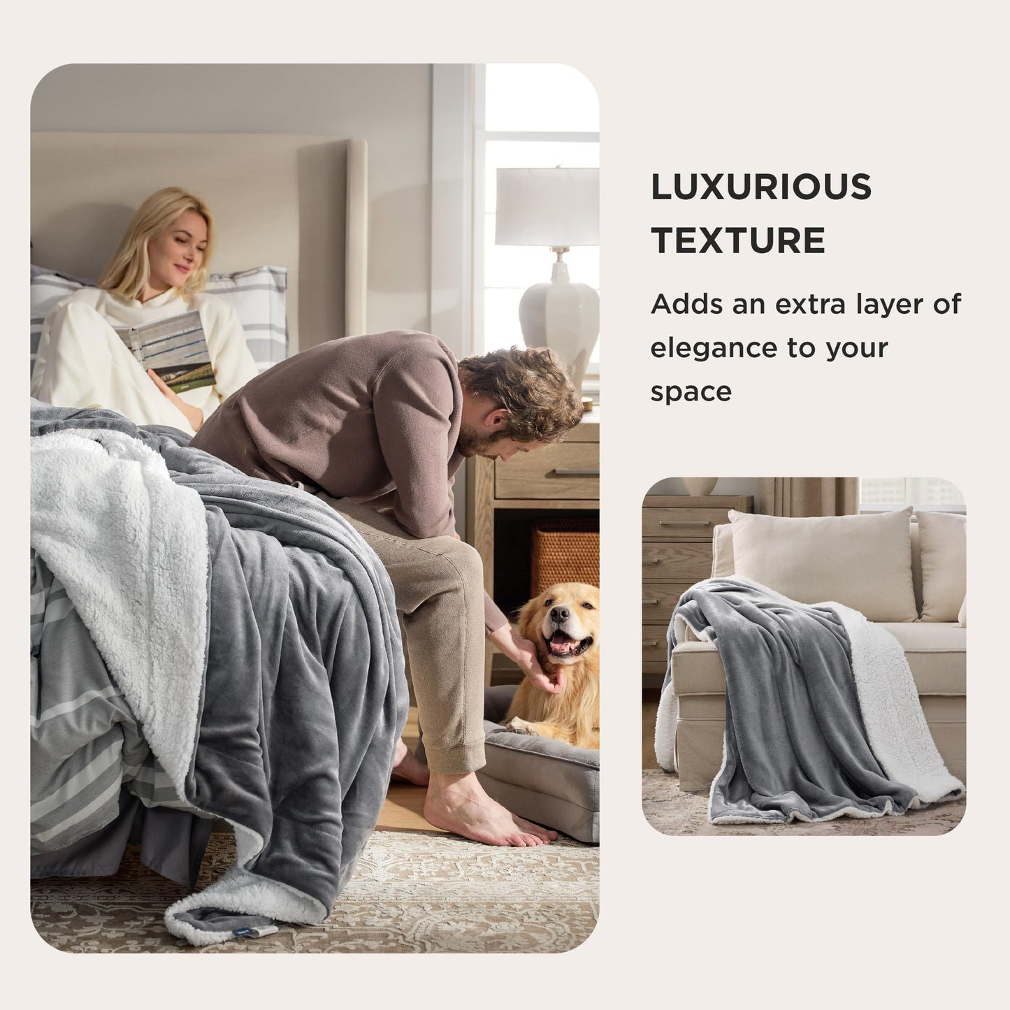 Bedsure GentleSoft Sherpa Fleece Throw Blanket for Couch, Non-Heated, Thick & Warm Cozy Blanket for Winter, Soft Fuzzy Plush Throw Gifts for Women and Men, Grey, 50x60 Inches