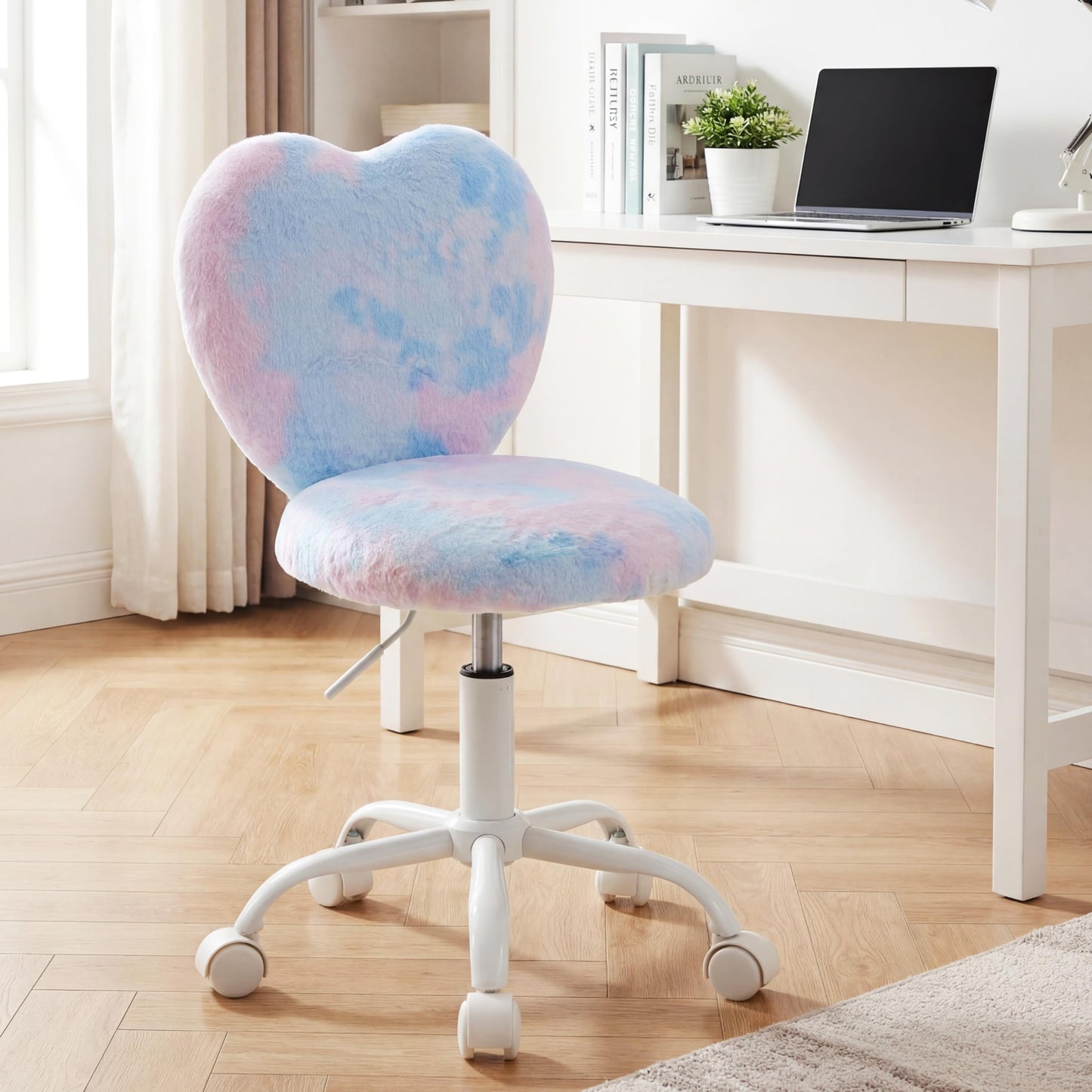 DM Furniture Kids Desk Chair Girls Students Study Chair Adjustable Computer Chair Furry Swivel Office Reading Chairs Child Cute Heart Back Chairs for Home/Bedroom/School/Dorm/Vanity, Blue