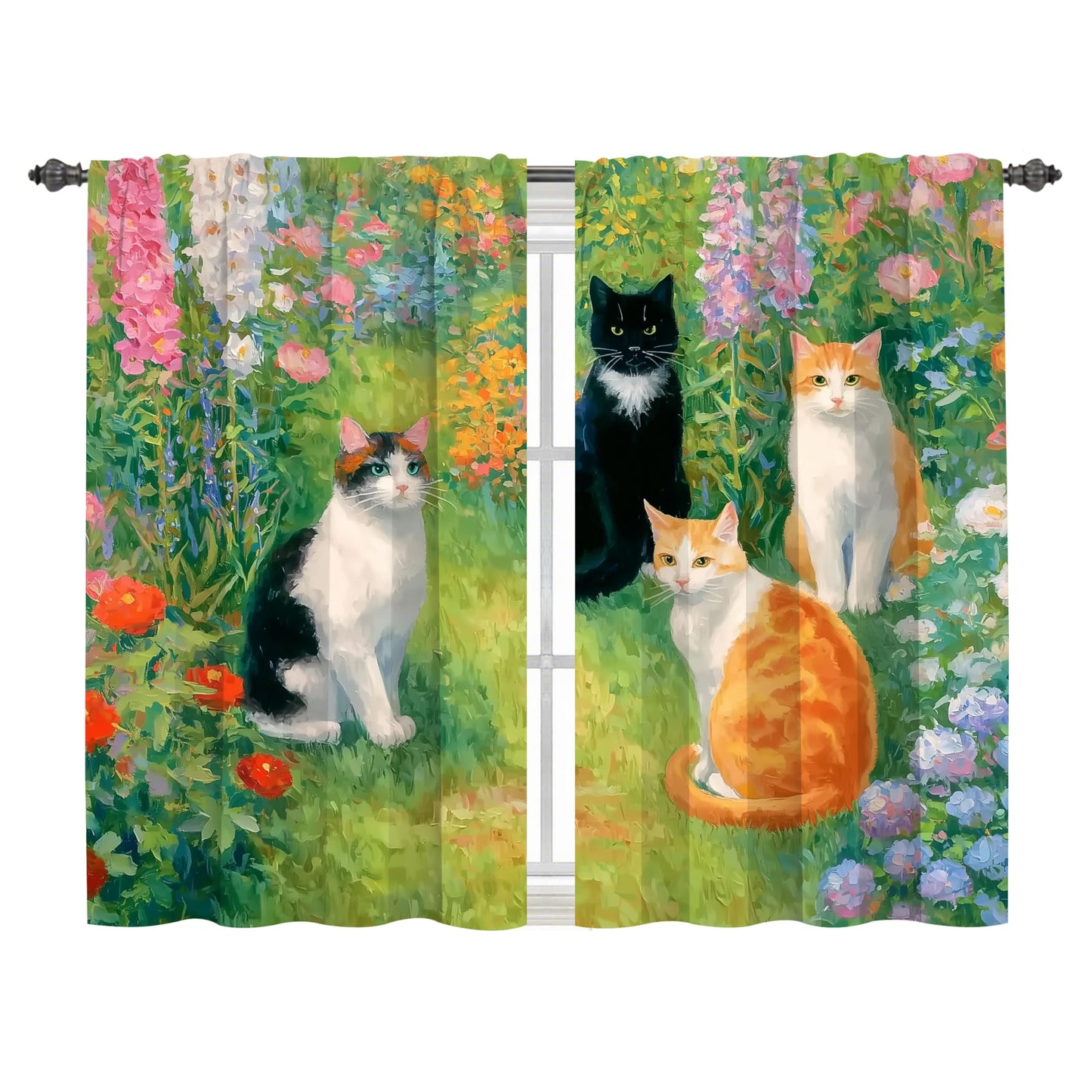 Ecixzyo Cats Kitchen Curtains Short Rod Pocket Drapes Tiers Window Curtains for Basement Bathroom 2 Panels 28x36in