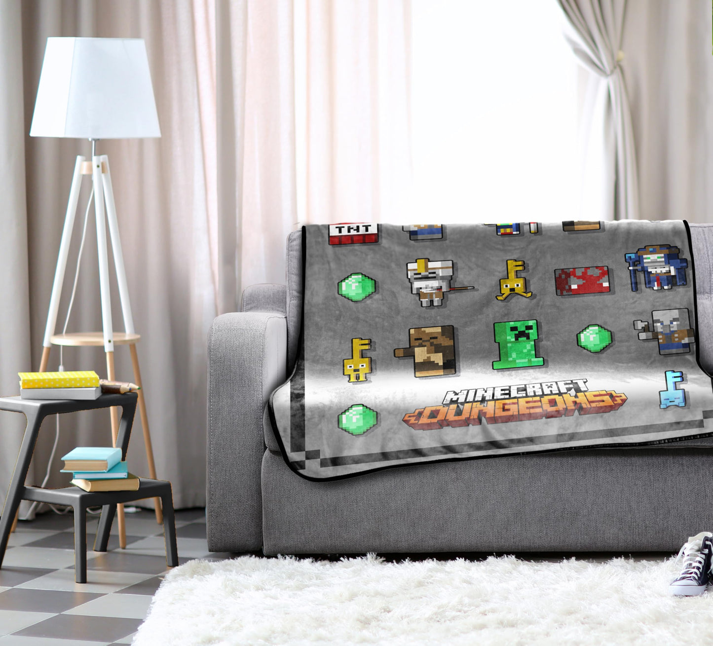 Jay Franco Plush Throw Blanket – 46" x 60" Inches Kids Hero Soft & Cozy Fleece Throw for Bedroom & Couch Décor, Official Licensed Product, Gray - Minecraft