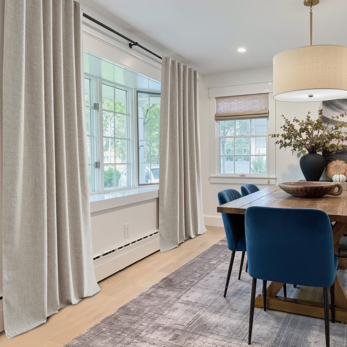 NICETOWN 100% Blackout Linen Curtains for Bedroom, W52 x L90 per Panel, Thermal Insulated & Privacy Living Room Curtains with Grey Liner, Linen Blend Draperies Farmhouse Style, 2 Panels, Natural