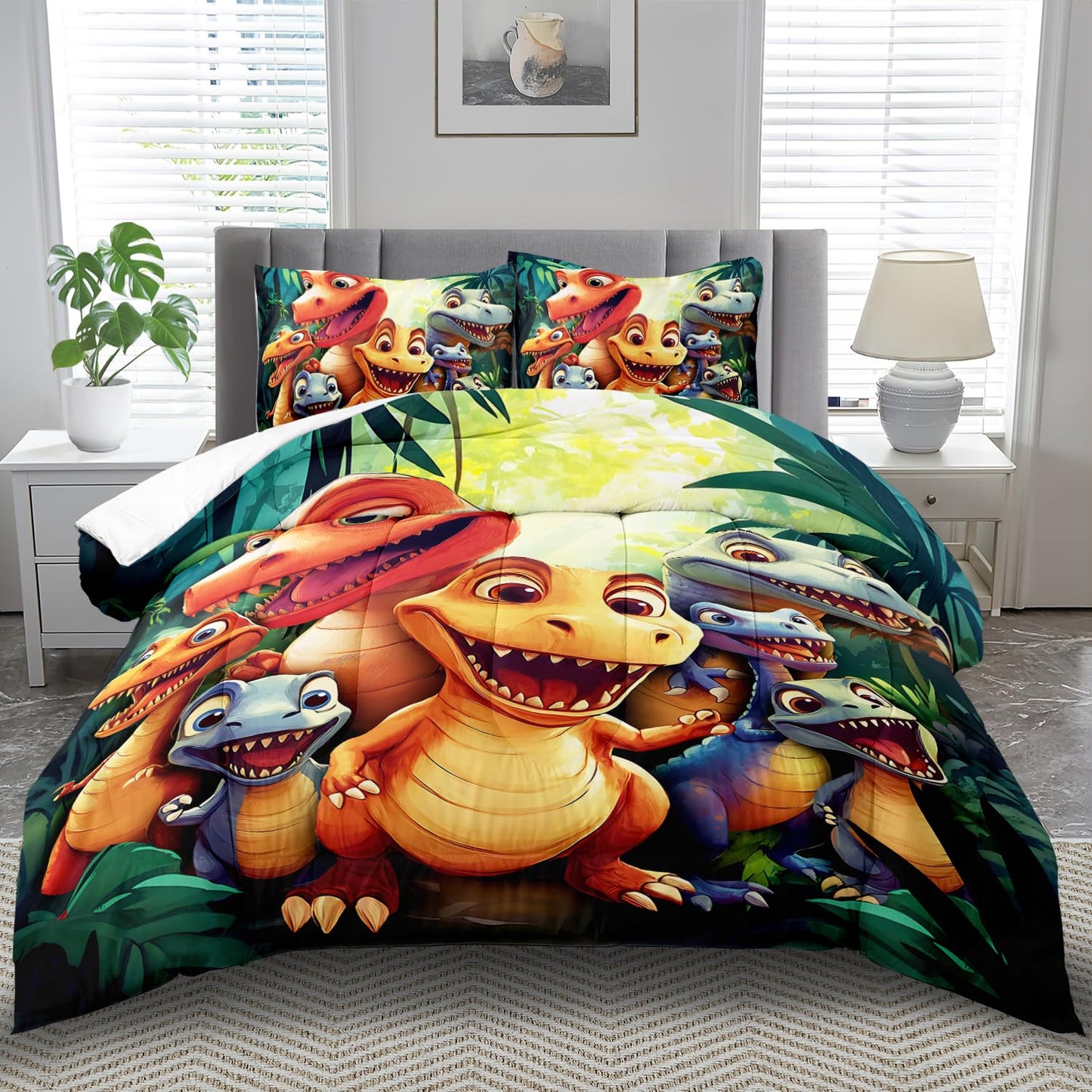 llyxsesty Dinosaur Comforter Set Full Boys,Cartoon 3D Dinosaur Bedding Set Full Bed Kids,3D Dragon Comforter Dragon Quilt Pattern Bedroom Decor,Cute Animal Bedding Kawaii Animal Quilt Girls