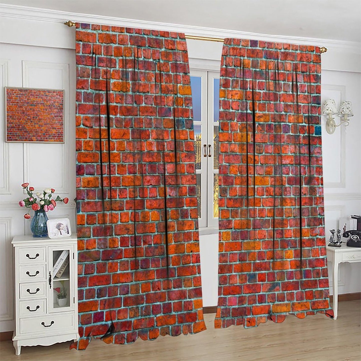 ICMOLYYENLO Vintage Red Brown Brick Wall Curtains, Vintage Stone Brick Rock Country Farmhouse Geometric Pattern Curtains for Living Room Bedroom Blackout Curtains 42x44 Inches