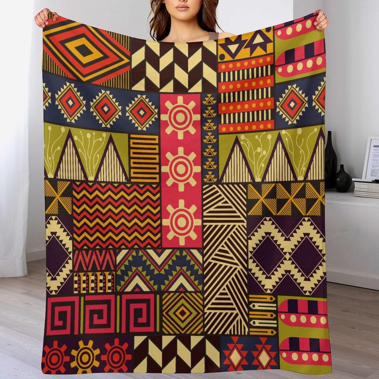 ZhiRain African Ethnic Throw Blanket African Indigenous Totem Geometric Abstract Pattern Blanket for Sofa Bed Couch Chair Or Dorm 50"x60"