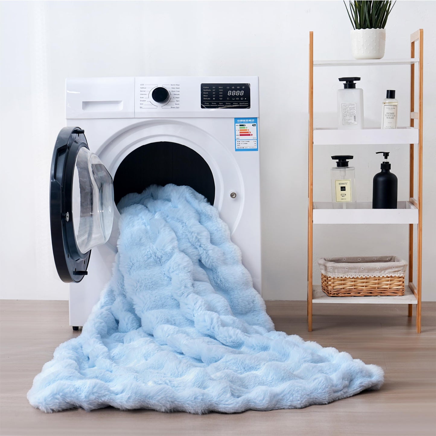 Light Blue Faux Fur Fluffy Blanket Plush Fuzzy Throw Blanket for Couch Sofa Soft Fleece Winter Warm Bubble Bed Throw, 63"x79"
