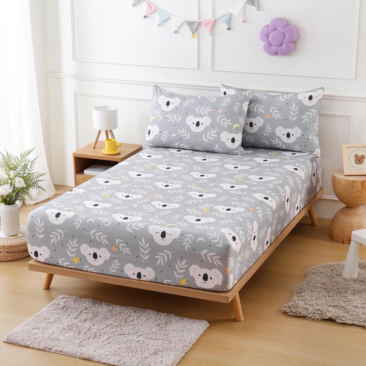 CIMVI Twin Sheets Set for Kids Cute Koala Bed Sheets Boys 3 Pieces Soft Microfiber Bed Sets with Deep Pocket Cartoon Animal Printed for Children