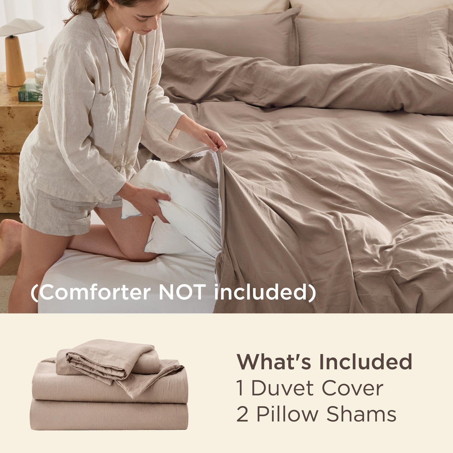 Bedsure Khaki Duvet Cover Queen Size - 3 Pieces Prewashed Cotton-Like Polyester Extra Soft Bedding Set, Includes 1 Duvet Cover 90x90 Inches with Zipper Closure & 2 Pillow Shams, Comforter Not Included