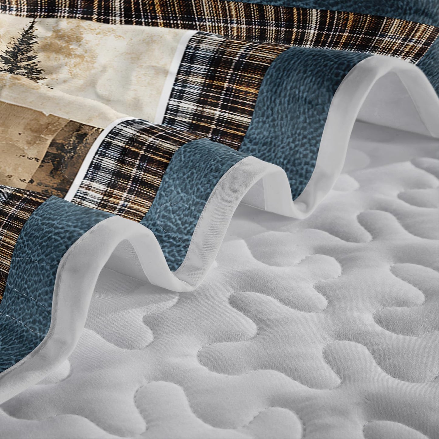 Tuzaovy Bear Deer Quilt Set Queen Size,Rustic Animal Bear Paw Printed Bed Cover Set for Boys Girls Room Decor,Rustic Farmhouse Quilt Bedding,Country Woodland Pine Tree Bedspread Bedroom Decor