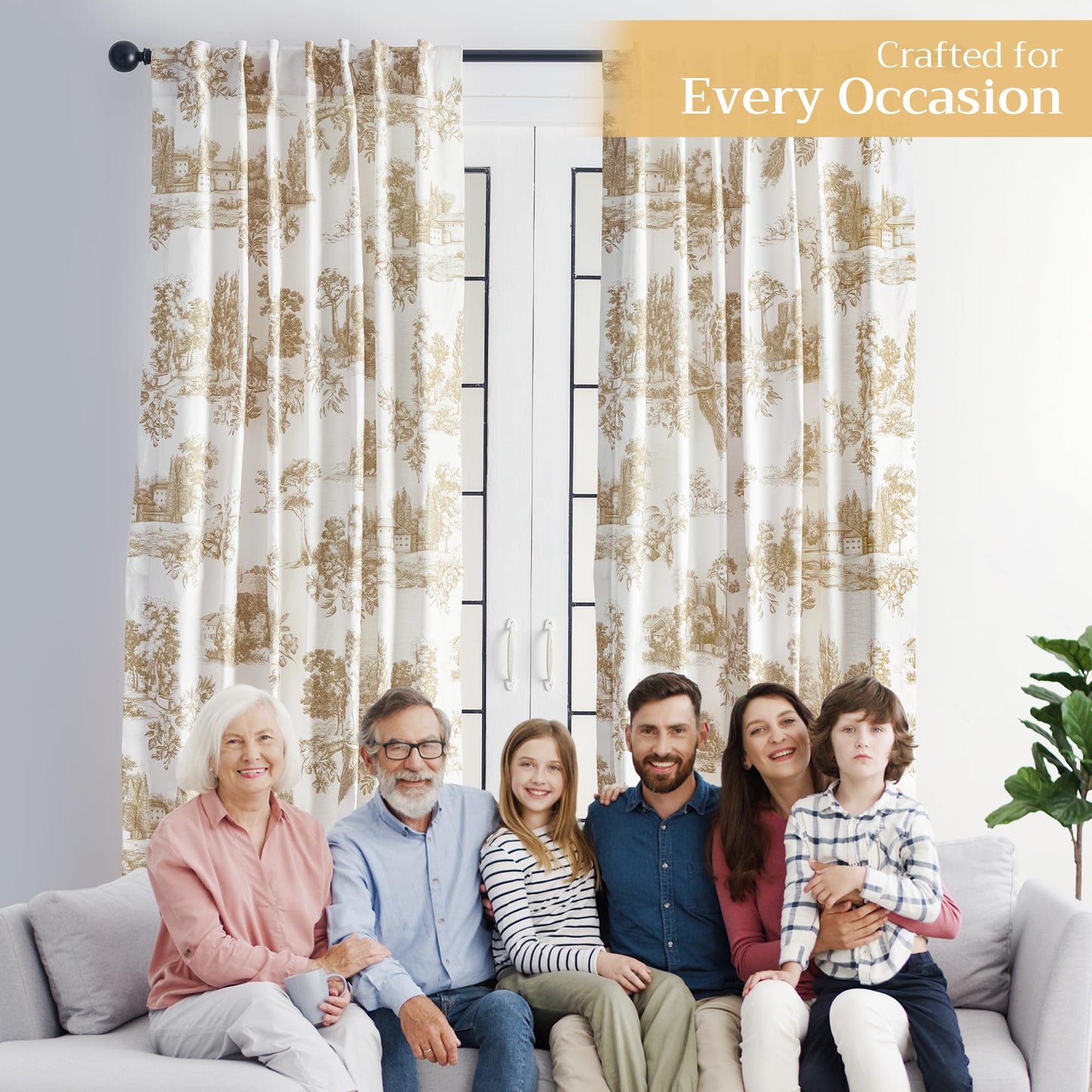 Maison d' Hermine Curtains for Living Room 100% Cotton 96 inch Length One Panel Light Filtering Toile Curtains for Bedroom Windows with Rod and Loop Pockets Drapes (Trianon Bronze, 50" W x 96" L)