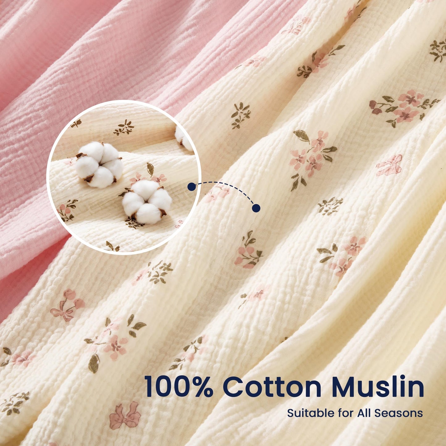 EXQ Home Muslin Swaddle Blankets for Baby, 3 Pack Cotton Breathable Soft Receiving Blankets for Newborn Boys and Girls, Baby Essentials & Gift, 38x40 inches(Pink Blossoms)