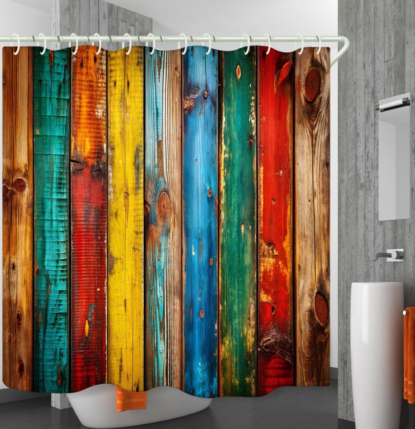 LYFANS Bathroom Shower Curtains Brings a Pleasant Mood to Bathing, with a Unique Artistic Waterproof Colored Wooden Shower Curtain (59x72 Inches) Equipped with 12 Hooks.