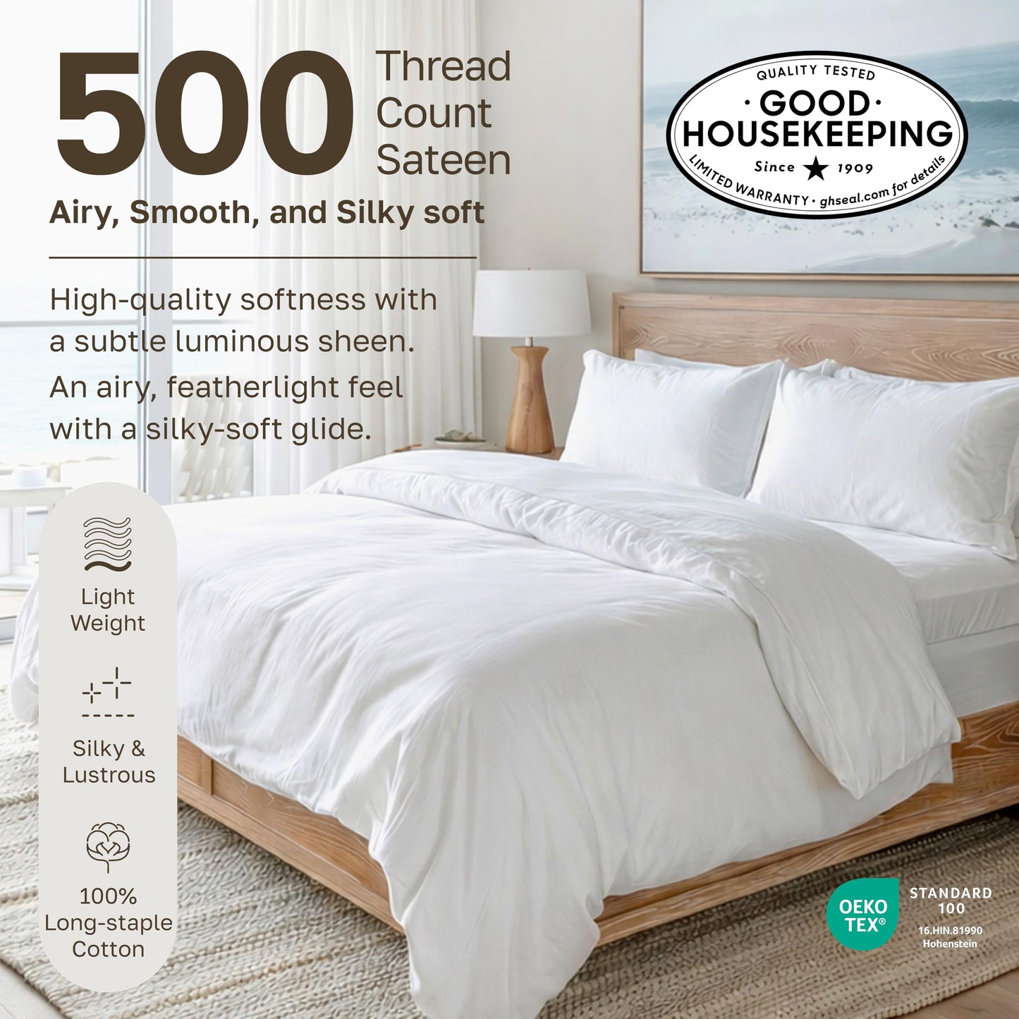 California Design Den Striped 100% Cotton Sheets for Queen Size Bed, 500 Thread Count Sateen, Deep Pockets, Soft Luxury Bedding - Striped White Sheets
