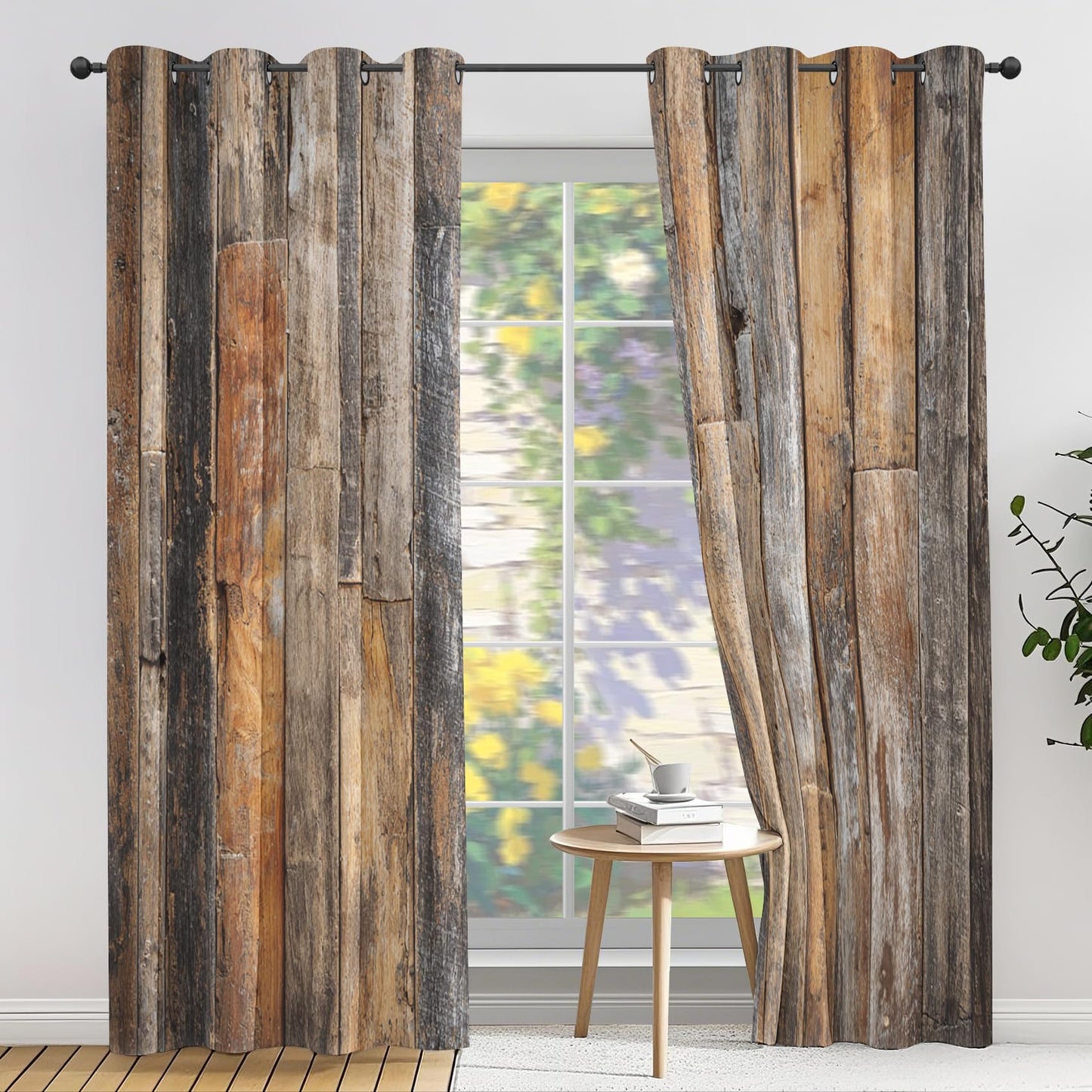Rustic Wood Curtains 84 Inch Length - Wooden Barn Door Blackout Curtains for Bedroom Living Room, Thermal Insulated Room Darkening Grommet Countryside Drapes Window Treatments, 42Wx84L, 2 Panel Set