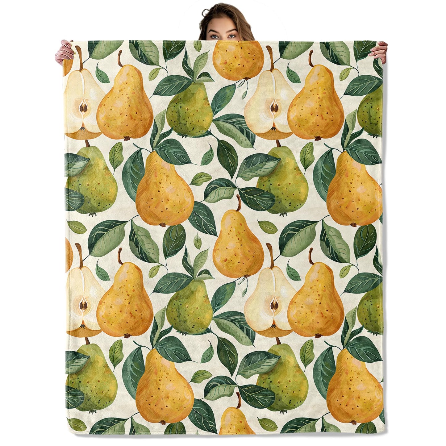 POCEZO Fresh Pear Blanket for Home Decoration, Sweet Fruit Design, Kids Boys Girls Women Gifts, 50"x60", Soft Fleece, Lightweight and Breathable, Ideal for Sofa Bed Office Picnic Dorm