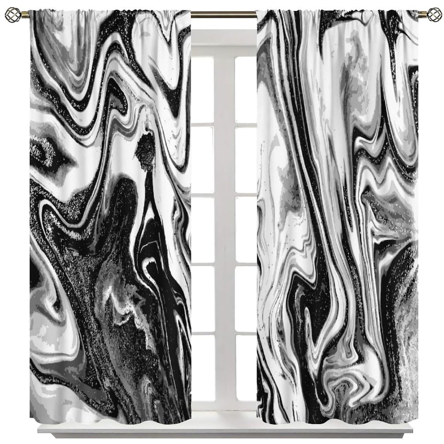 Kurtect Marble Blackout Curtain,Black and White Abstract Aesthetic Print Watercolor Window Curtains for Bedroom Cafe Dining Room Office Living Room Kitchen Drapes,42x45 in