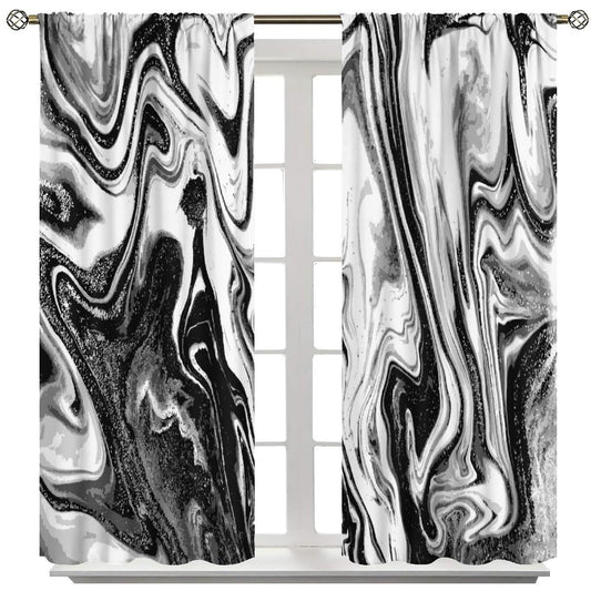 Kurtect Marble Blackout Curtain,Black and White Abstract Aesthetic Print Watercolor Window Curtains for Bedroom Cafe Dining Room Office Living Room Kitchen Drapes,42x45 in