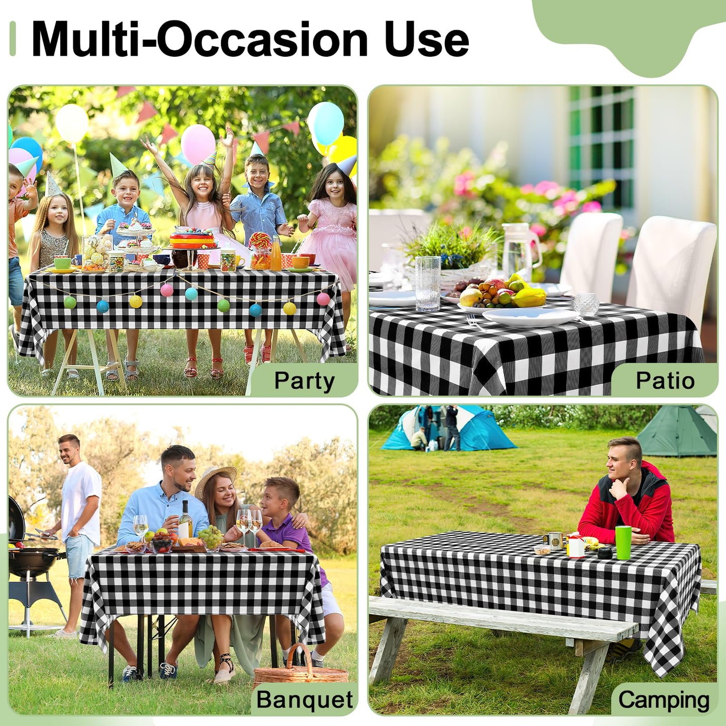 misaya 3 Packs Buffalo Disposable Table Cloth, 54 x 108 Inch Waterproof Plastic Tablecloth, Rectangle Black and White Checkered Table Covers for Picnic, Birthday, Party, Back to School