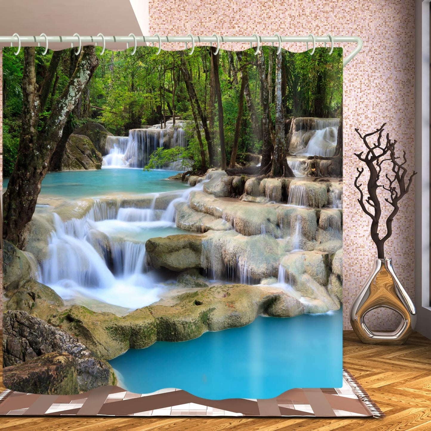 LYFANS Stream Waterfall 3D Fabric Shower Curtains for Bathroom