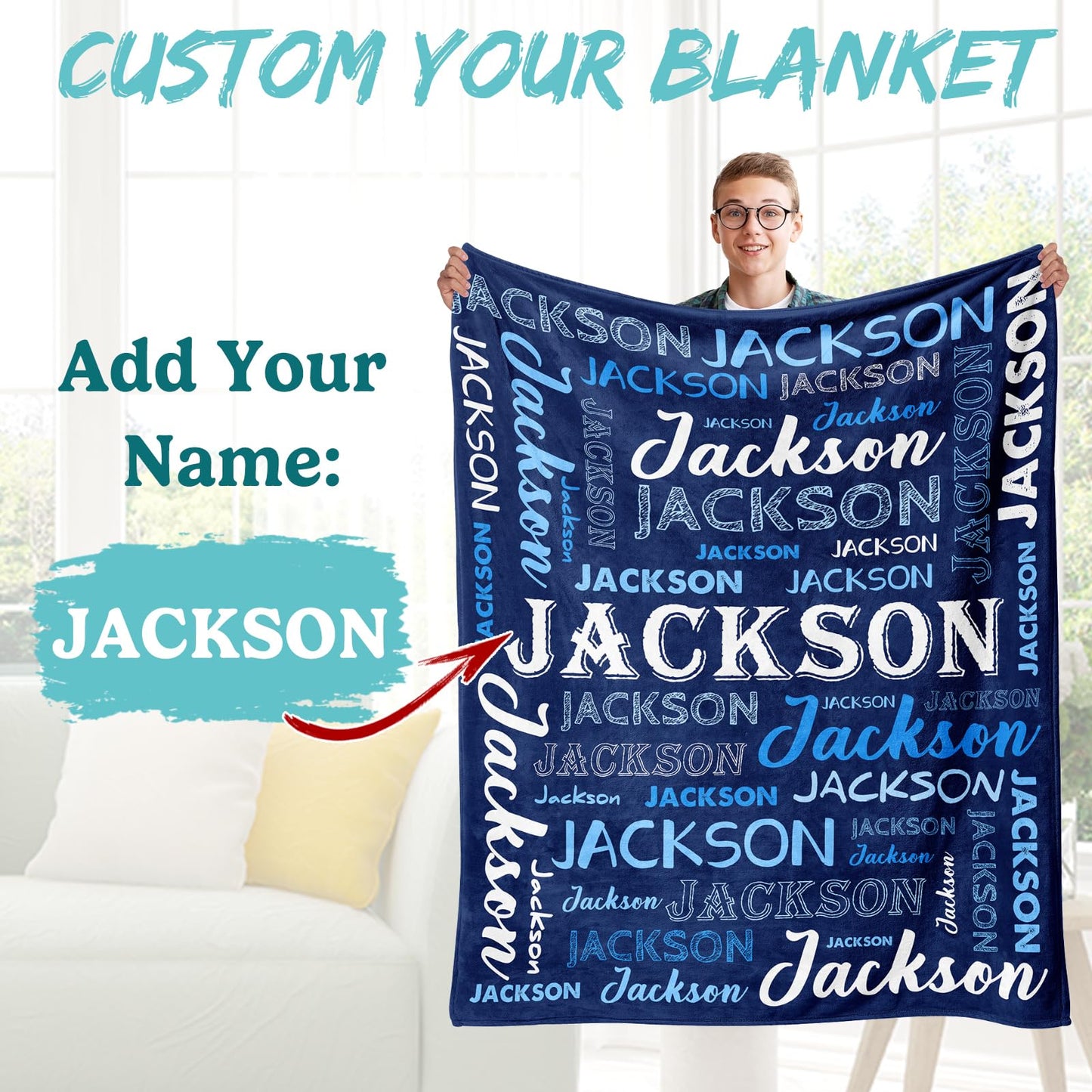 Custom Name Blanket, Personalized Throw Blanket with Names for Teen Girls Boys Kids, Customized Name Throw Blanket Customizable Gift for Kids Baby Adult Women Men Christmas Birthday - Printed in USA