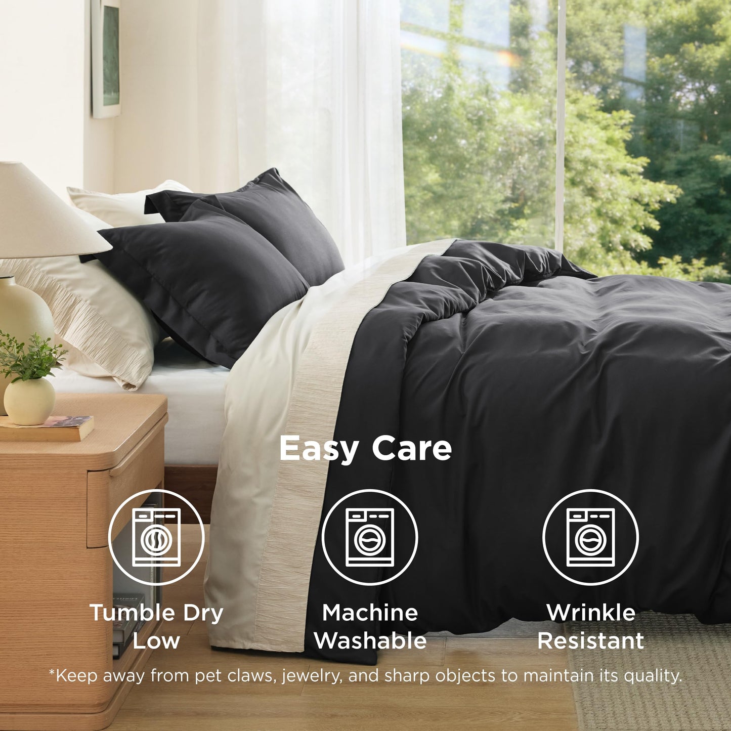 Bedsure Duvet Cover Queen Size - Soft Double Brushed Bedding Set for Kids & Adults, Zipper Closure, 3 Pieces, Includes 1 Duvet Cover (90"x90") & 2 Pillow Shams, NO Comforter, Black