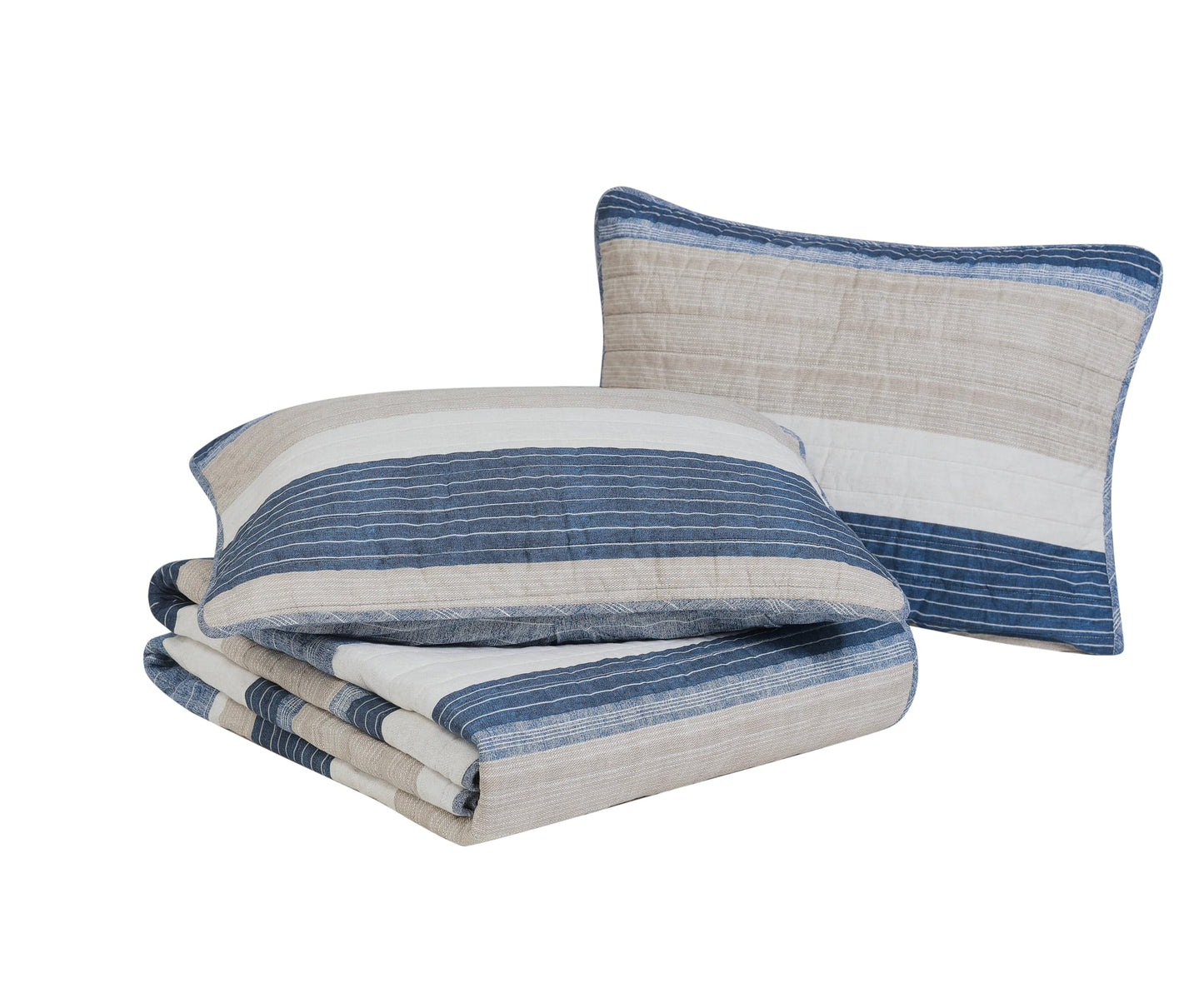 Nautica - Queen Quilt Set, 100% Cotton Bedding with Matching Shams, Reversible Stripe Design, Prewashed for Extra Softness, Lightweight & Breathable Quilt for Year-Round Layering (Ridgeport Blue)