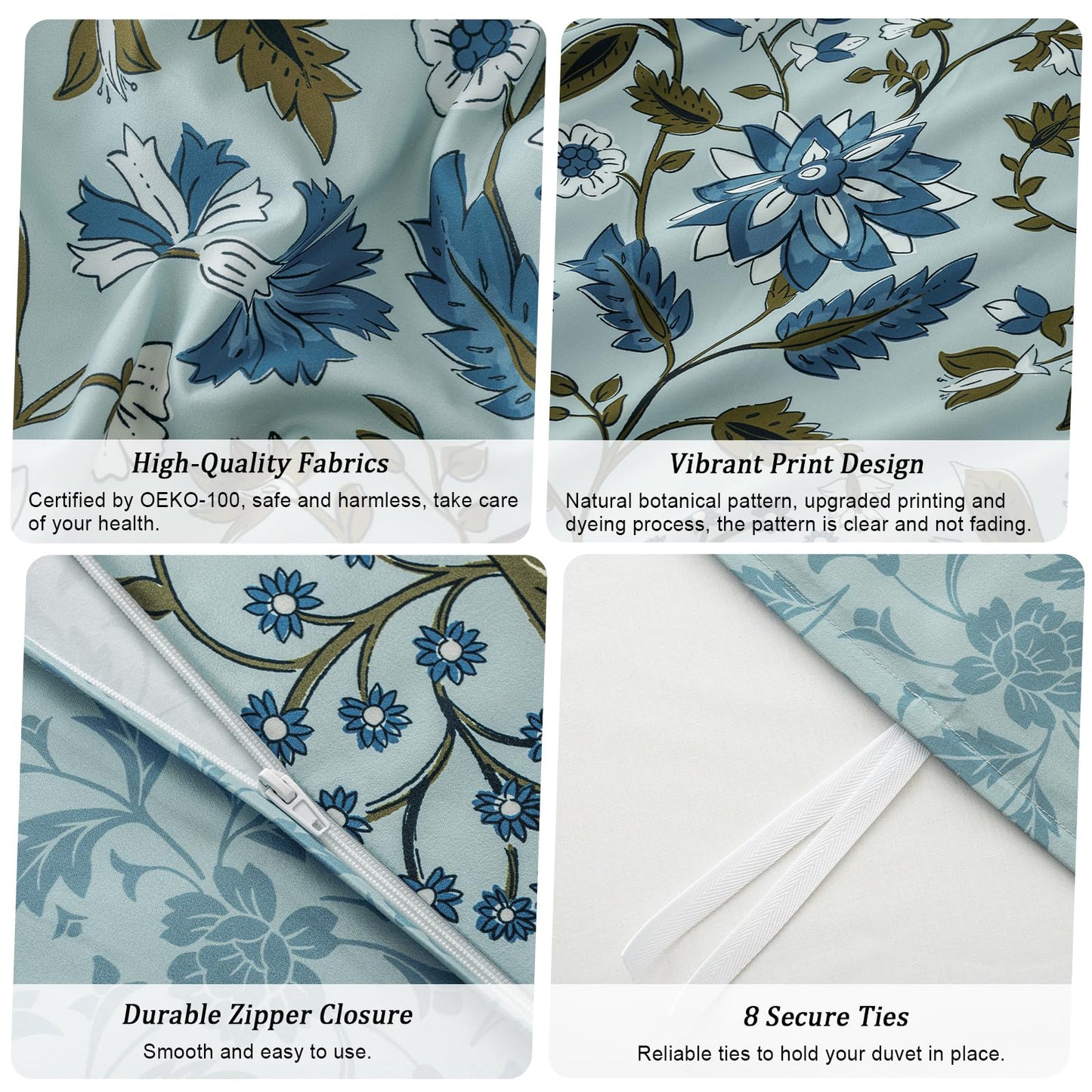 PHF Ultra Soft Floral Duvet Cover Queen Size, Printed Bedding Set 3 Pieces, Comfy Farmhouse Pattern Duvet Cover Set with 2 Pillow Shams, Zipper Closure and 8 Ties, 90"x90", Flower-Dusty